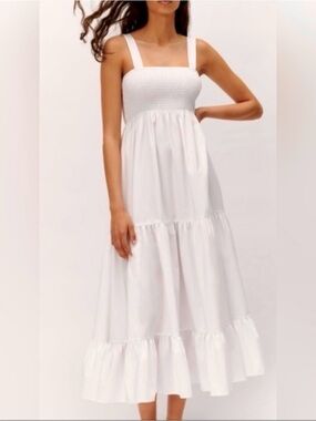 Zara White Smocked Poplin Dress